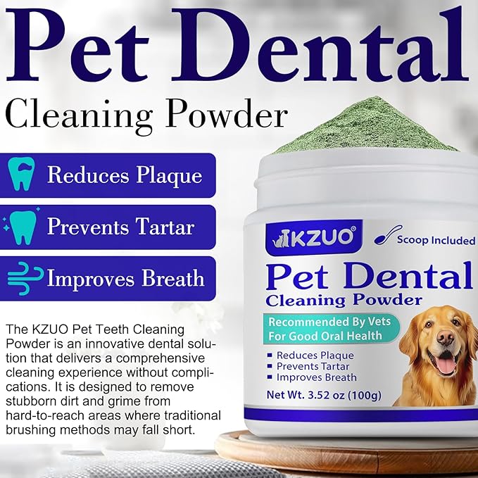 Dog Dental Powder - Dog Teeth Cleaning Powder - Dog Dental Care - Targets Tartar & Reduces Plaque & Bad Breath - Teeth Cleaning Made Easy Eliminate - Formulated for Small, Medium, Large Dogs