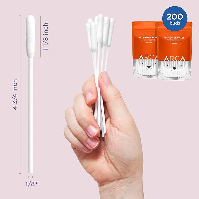 Cotton Swabs for Dogs and Cats - Cat & Dog Ear Cleaner Long Cotton Swab - Extra Long Stick, Cat & Dog Ear Cleaning Kit for Puppies and Pets, Multipurpose Pet Cotton Swabs for Ears (200 buds)