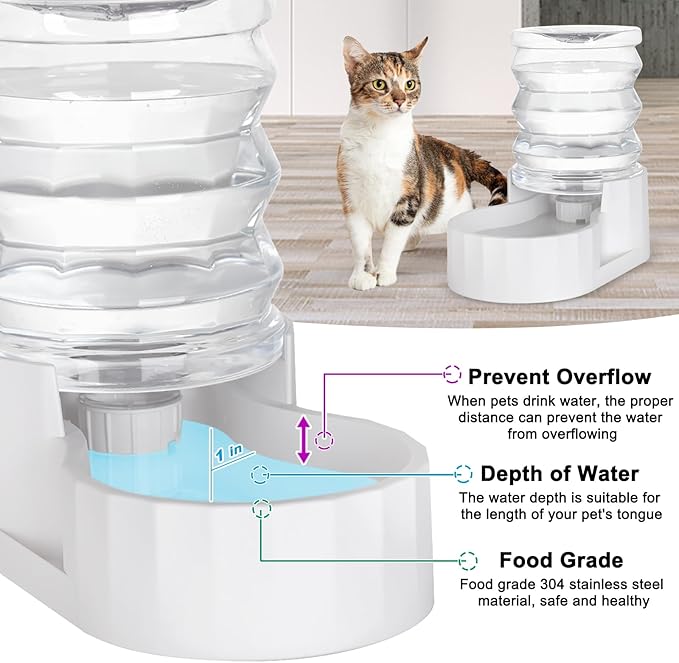RIZZARI Gravity 4L Pet Waterer, Automatic Plastic Water Dispenser, Large Capacity Water Feeder for Cats and Small and Medium-Sized Dogs (4L,Without Filter)