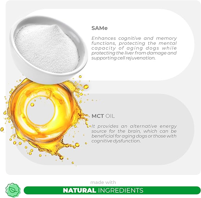 SAMe for Dogs - S-Adenosyl-L-Methionine - 90 Soft Chews - with MCT Oil for Better Absorption - Promotes Brain Health, Liver Support, and Cognitive Function