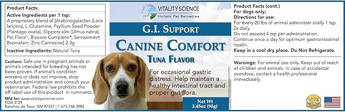 Canine Comfort for Dogs | Maintains a Healthy Intestinal Tract and Proper Gut Flora| Restores Gastric Distress | Helps with Vomiting and Diarrhea | 100% Additive Free