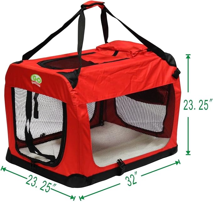 Go Pet Club 32" Soft Collapsible Dog Crate for Dogs, Portable Pet Carrier, Thick Padded Pet Travel Crate for Indoor & Outdoor, Soft Sided Pet Foldable Kennel Cage with Durable Mesh Windows, Red