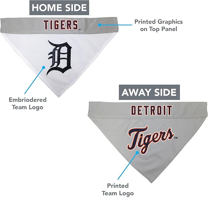 Pets First TIG-3217-S-M MLB Dog Bandana - Detroit Tigers Reversible Pet Bandana, Small/Medium, MLB Team Color