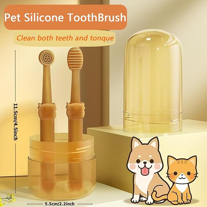2Pcs Nano Silicone Dog Toothbrush Kit with Storage Box, Soft Dog Cat Tooth Brushing Kit Nanoflex Pet Toothbrush with Tongue Scraper | Easy to Handle | Deep Clean for Toothbrush for Dogs Cat