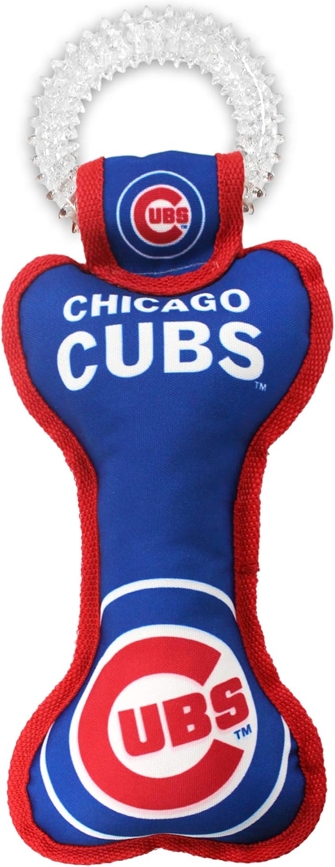 MLB Chicago Cubs Bone Shaped Dental Dog TUG Toy with Squeaker. Tough PET Toy for Healthy Fun, Teething, and Cleaning pet's Teeth and Gum.