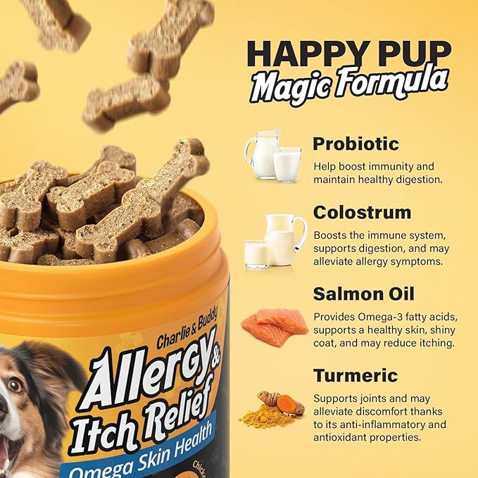Dog Allеrgy Chews - Nоurishing Skin and Coat Supplements with Omega 3 Fish Oil, ACV, Vitamin C, and Probiotics, 80 Chicken-Flavored Soft Chews for Optimal Canine Hеаlth