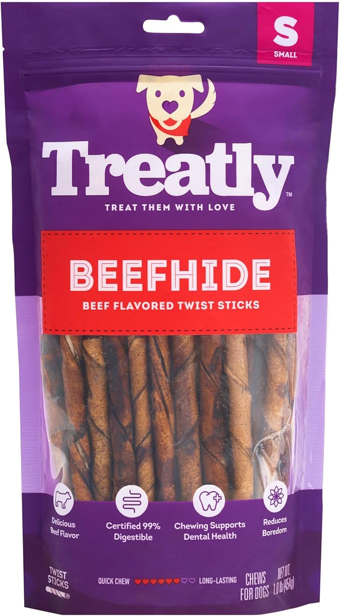 Beefhide Twist Sticks 5" Dog Chew Treats - Beef Flavor, 1 lb/1 Pack