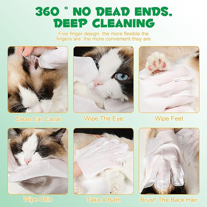 Dog Cleaning Wipes Gloves, Cleaning & Deodorizing Pet Oral Wipes for Cat Cleansing Teeth Glove Wipes - Reduces Plaque and Freshens Breath, Also Used for Cleansing Paws, Eyes, Ears, Butt, Chin - 6PCs