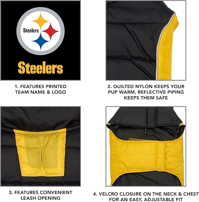 Pets First Pets NFL Licensed Dog & Cat Vest Pet Puffer Down Coat Jacket, Team Color, Large US