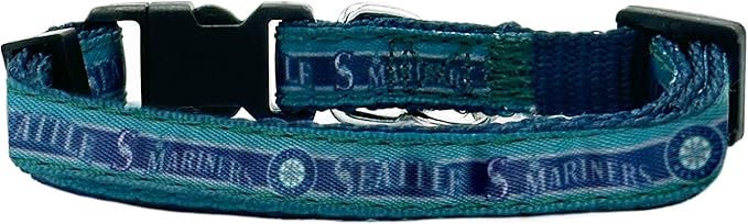 MLB CAT Collar Seattle Mariners Satin Cat Collar Baseball Team Collar for Dogs & Cats. A Shiny & Colorful Cat Collar with Ringing Bell Pendant