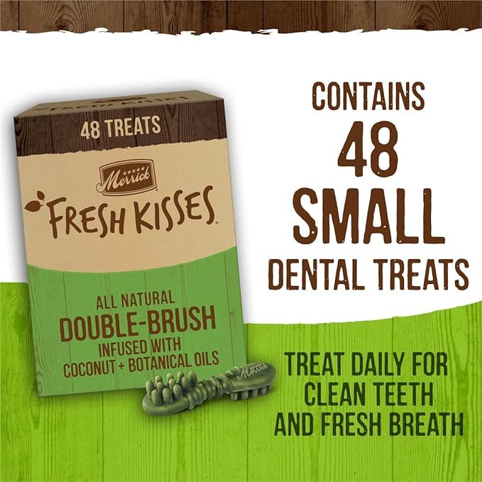 Merrick Fresh Kisses Natural Dental Chews Infused with Coconut and Botanical Oils for Small Dogs 15-25 Lbs - 48 ct. Box