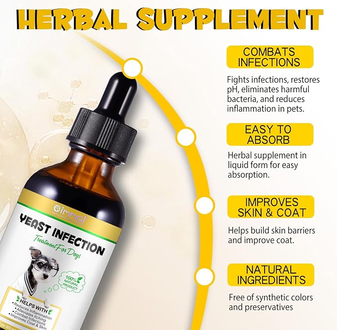 Dog Yeast Infection Treatment, 4 Fl Oz Natural Yeast Infection Treatment for Dogs Supports Dog Skin Itch Relief, Dog Ear Infection & Allergy Relief, Pet Supplies Dog Ear Care, Bacon Flavor - 2 x 60ml