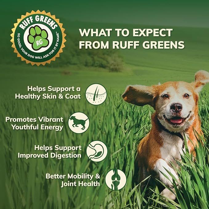 Ruff Greens - Hip & Joint Supplement For Dogs - Probiotics Digestive Enzymes Powder for Mobility Support, Essential Vitamins & Minerals, 6.9 ounce