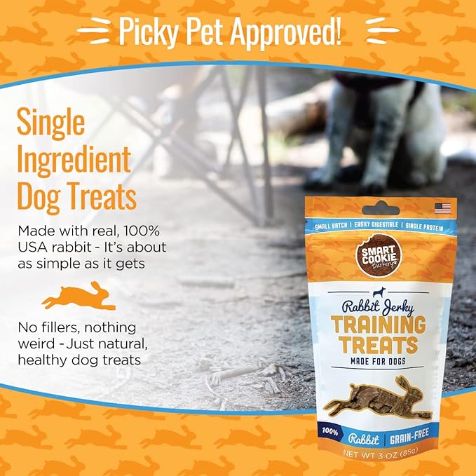 Single Ingredient Rabbit Jerky Dog Treats - Bite Size Training Treats for Dogs and Puppies with Allergies and Sensitive Stomachs - Dehydrated, 100% Meat, Made in USA - 3oz, Pack of 1