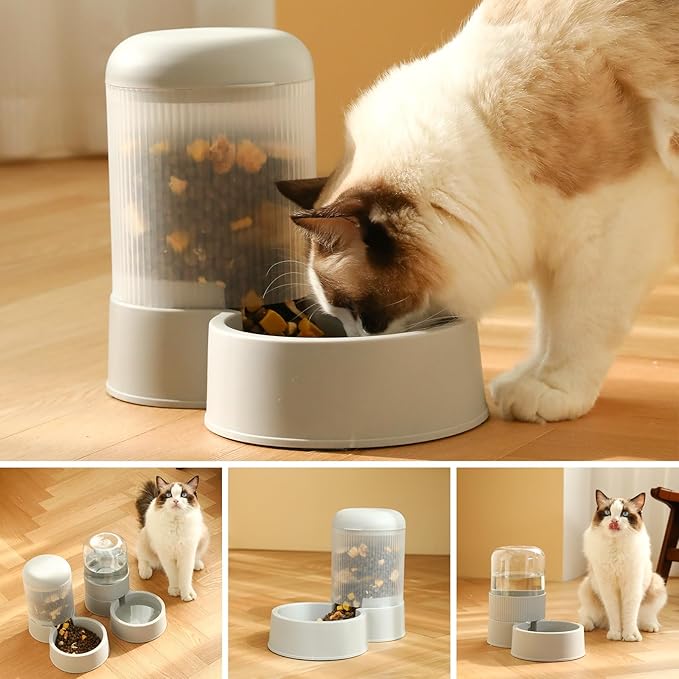Gravity Cat Feeder with 2.8L Capacity, BPA Free, Eco-Friendly, Food Grade Materials, Big Mouth Design, Siphon Device for Water Dispenser