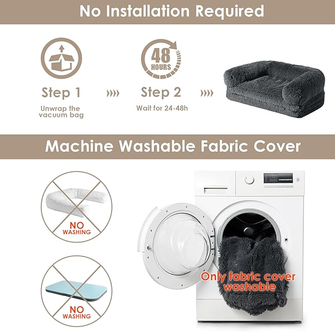 EHEYCIGA Foldable Human Dog Bed for Adult, Orthopedic Memory Foam Dog Bed for Humans, Waterproof Human Dog Bed for People, Faux Fur Human Sized Dog Bed, Dark Grey, 72"x44"x12"