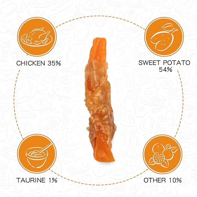 Dog Treats Chicken Jerky Wrapped Sweet Potato, Natural Ingredients w/Taurine, Grain Free Dog Treats, 12.5 oz