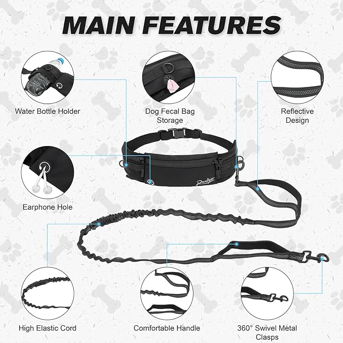 Hands Free Dog Leash,Hands Free Dog Running Leash with Removable Zipper Pouch,Waist Dog Leash Belt Fanny Pack Bag for Walking,Hiking,Biking,Jogging,Training (B Gray)