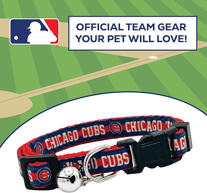 MLB CAT Collar Chicago Cubs Satin Cat Collar Baseball Team Collar for Dogs & Cats. A Shiny & Colorful Cat Collar with Ringing Bell Pendant