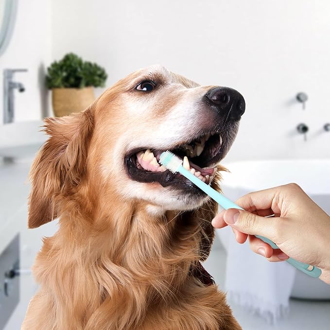 2PCS Dog/Cat Toothbrush, 360 Degree, Safe Material,Soft and Comfortable,Reusable, Deep Clean Fresh Breath Pet Toothbrush (Blue&Pink)