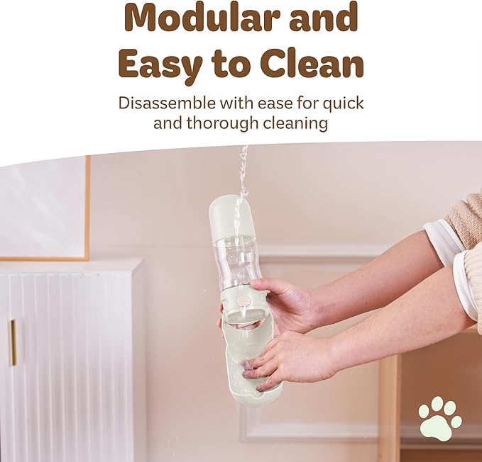Desired Things Portable Pet Food and Water Dispenser, 2 in 1 Cat & Small Dog Water Bottle & Food Container, Lightweight, BPA Free Pet Water Bottle Traveling Essentials for Walking & Hiking - White
