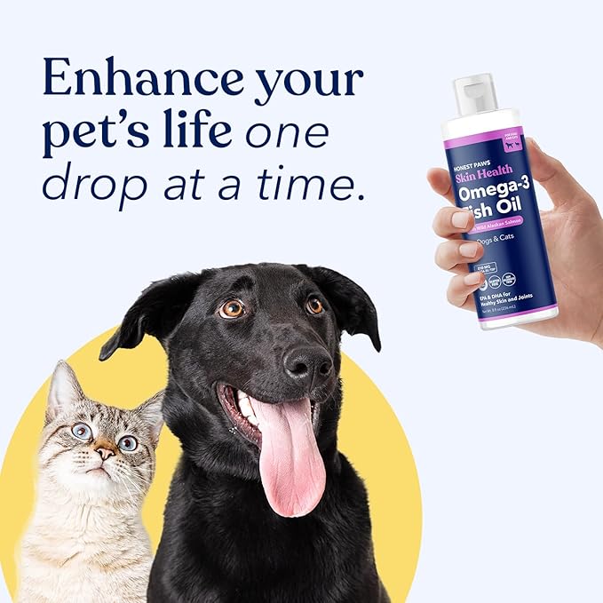 Honest Paws Fish Oil for Dogs - Omega 3 Wild Alaskan Salmon Oil - Healthy Skin, Joints, Nutritional Support, Shiny Coat - Fatty Acid, Pollock Oil - Sustainably Sourced - 8 Oz