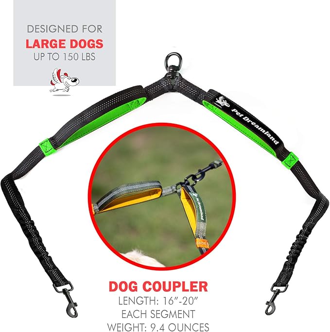 Exquisite Two Dog Leash Splitter | Double Dog Leash for Large Dogs Heavy Duty | No Tangle 2 Dog Leash Coupler | Dual Dog Leash Attachment | Retractable Dual Leashes for 2 Dogs