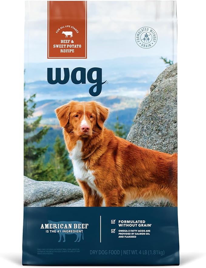 Amazon Brand - Wag Dry Dog Food Beef & Sweet Potato, Grain Free 4 lb Bag