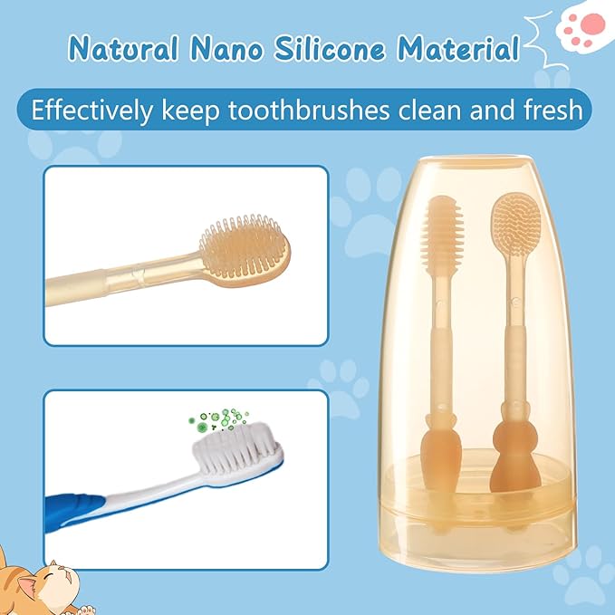Silicone Soft Cat Dog Toothbrush for Small Breed, Small Tiny Mini Cat Dog Tooth Brushing Kit with Finger Toothbrush & Storage Box, Pet Teeth Cleaning Brush for Puppy Doggie Kitten Canine Dental Care
