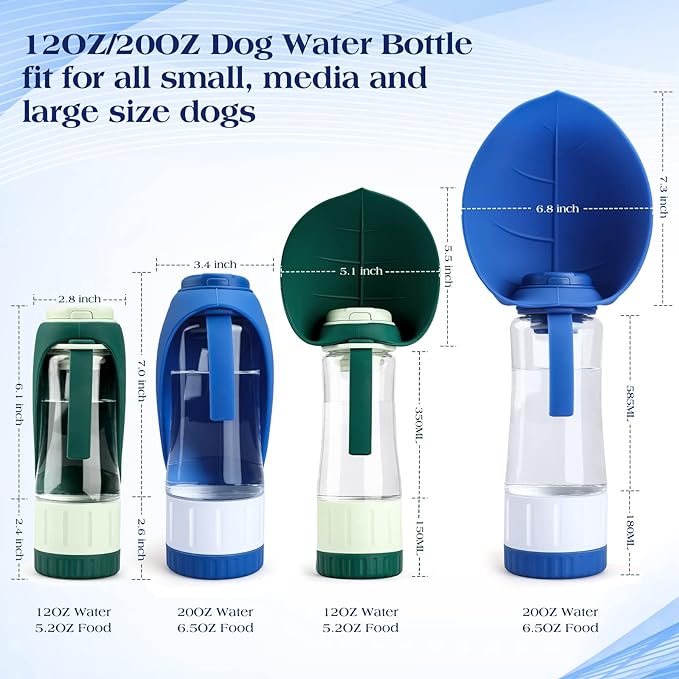 Dog Water Bottle, Pet Water Bottle with Food Container, Portable Dog Drinking Bottle Cup Dispenser for Outdoor Walking, Hiking, Travel Large Blue