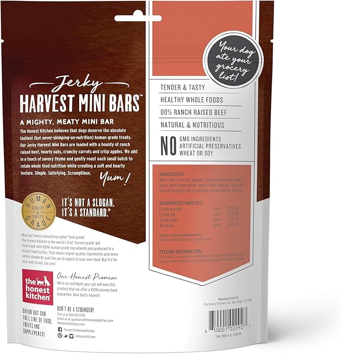 Variety Pack (2) Honest Kitchen Jerky Harvest Mini Bars Dog Treats (4-oz Bags) with AuroraPet Wipes
