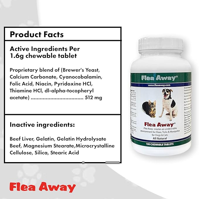 All Natural Supplement for Fleas, Ticks, and Mosquitos Prevention for Dogs and Cats, 100 Chewable Treat Tablets, Single