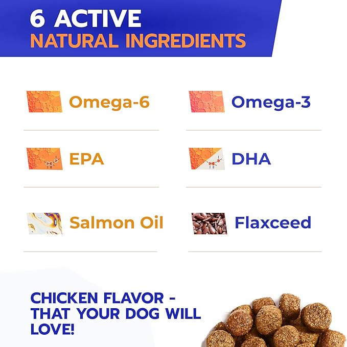 Fish Oil Omega 3 for Dogs - Allergy Relief - Itchy Skin Relief, Shedding, Seasonal Allergies - Skin and Coat Supplement - Made in USA - Salmon Oil Chews
