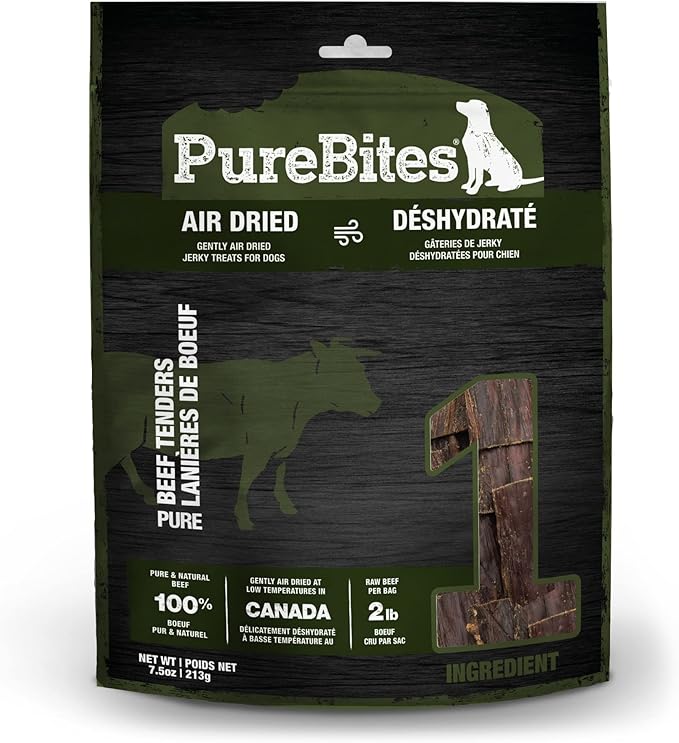 PureBites Beef Jerky Dog Treats, 1 Ingredient, Made in Canada, 7.5oz