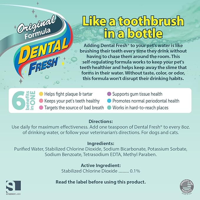 Dental Fresh Water Additive for Dogs, Original Formula, 64oz – Dog Breath Freshener and Dog Teeth Cleaning for Dog Dental Care– Add to Water