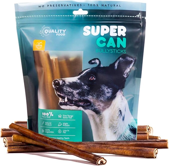 Supercan Bully Sticks for Dogs 12" (20 Count) -100% Natural Farm Raised Beef Dog Chews. Free Range Grass Fed Non-GMO Treats for Dogs