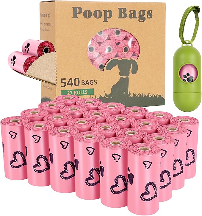 Dog Poop Bag Biodegradable - 540 Count Dog Waste Bags with Dispenser, Extra Thick Strong Leak proof Poop Bags for Dogs Doggy | Scented Pink