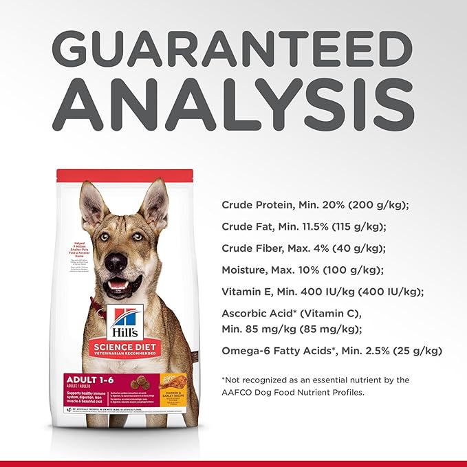Hill's Science Diet Adult 1-6, Adult 1-6 Premium Nutrition, Dry Dog Food, Chicken & Barley, 17 lb Tub