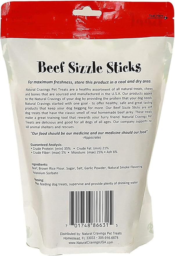 2 Pack of Beef Sizzle Sticks Dog Chew Treats, 12 Ounces each, Made in The USA