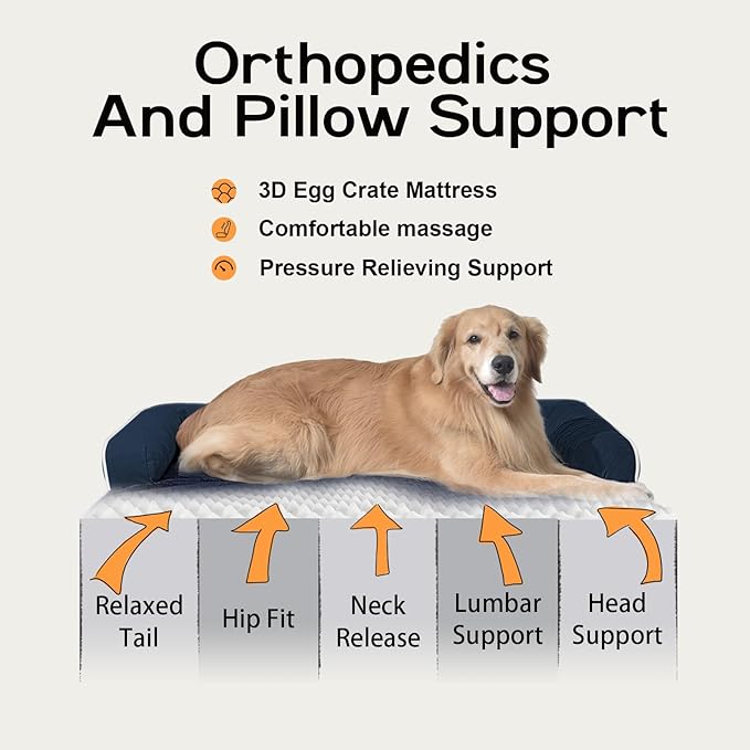 Large Dog Bed Orthopedic Washable | Beds Bolster Pet | XL Large Big Dogs | Memory Foam Couch Sofa | Waterproof with Removable Cover