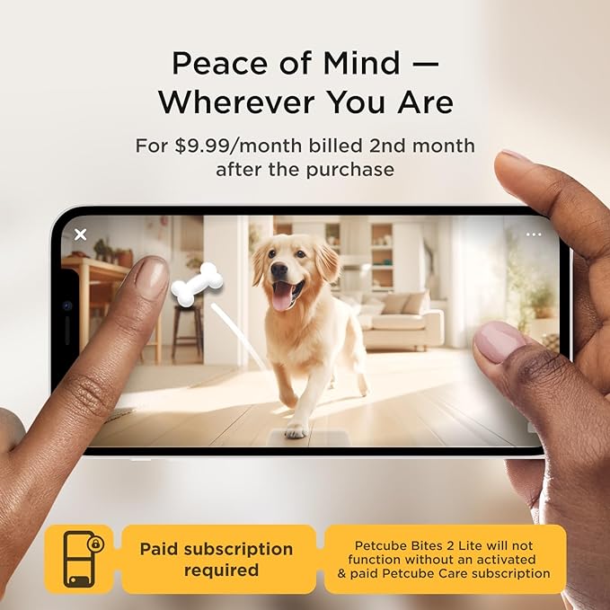 Petcube Bites 2 Lite and Care Coverage Subscription | Interactive WiFi Pet Monitoring Camera with Phone App and Treat Dispenser, 1080p HD Video, Night Vision, Sound and Motion Alerts