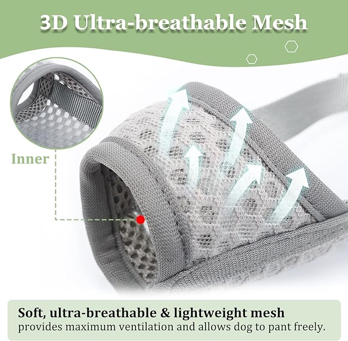 Mayerzon Dog Muzzle, Soft Mesh Muzzle for Small Medium Large Dogs Chihuahua Poodles Beagle Dachshund Corgis Labrador, Puppy Muzzle for Biting Chewing Grooming, Allows Panting Drinking