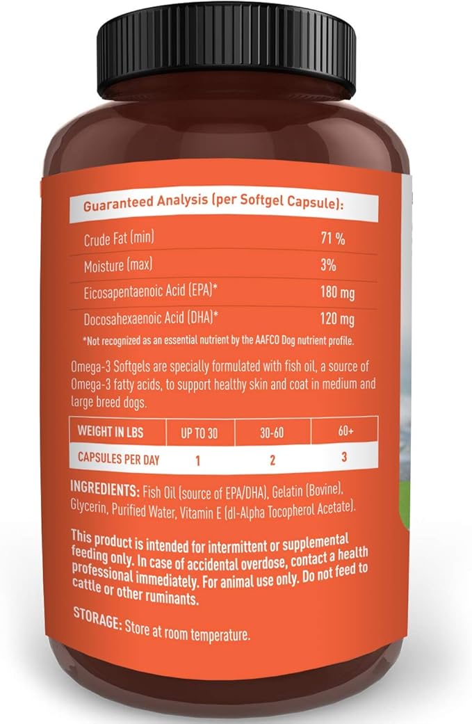Strawfield Pets' Omega 3 Fish Oil for Dogs Dog Fish Oil Pet Supplement for Joint Support & Pain Relief Allergy Itch Shedding Healthy Coat Dry Itchy Skin Hot Spots USA 1000 mg EPA DHA 250 Softgel Pills