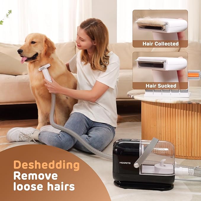 Dog Grooming Vacuum Kit, 3L Pet Grooming Vacuum with 7 Pet Grooming Tools, Dog Vacuum for Shedding Grooming at Home with Low Noise Electric Clipper and Brush, Black