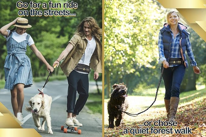 SparklyPets Hands Free Dog Leash for Medium and Large Dogs – Professional Harness with Reflective Stitches for Training, Walking, Jogging and Running Your Pet (Premium Gold Champagne, for 1 Dog)