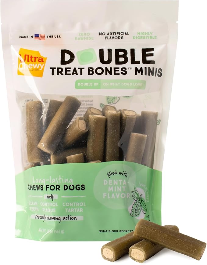Ultra Chewy Denta-Mint Minis Value Pack Dental Dog Treats. Made in The USA, Healthy Treats, Easy to Digest, Promotes Dental Health - 2 Packs/20 Oz Per Pack