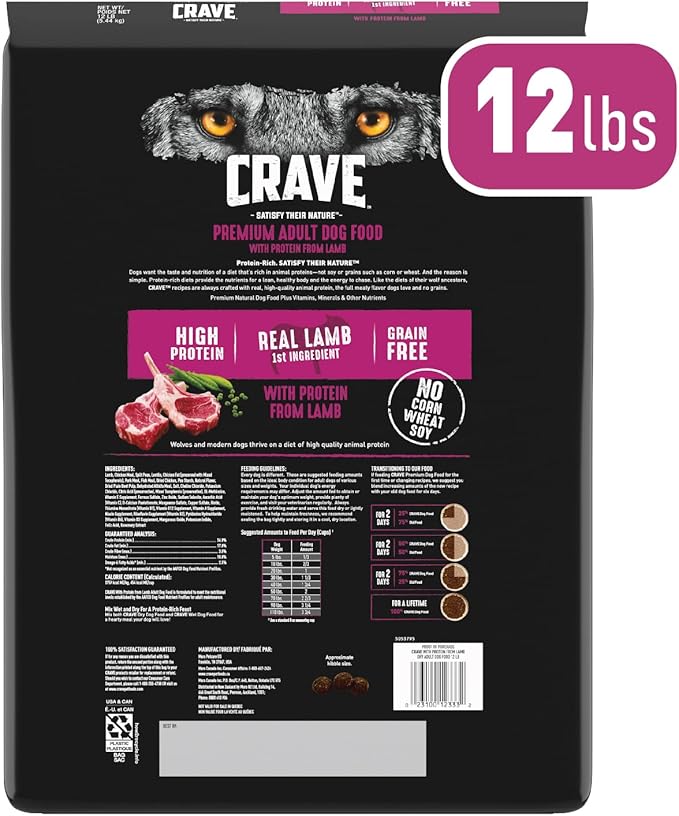 CRAVE Grain Free High Protein Adult Dry Dog Food with Lamb, 12 lb. Bag