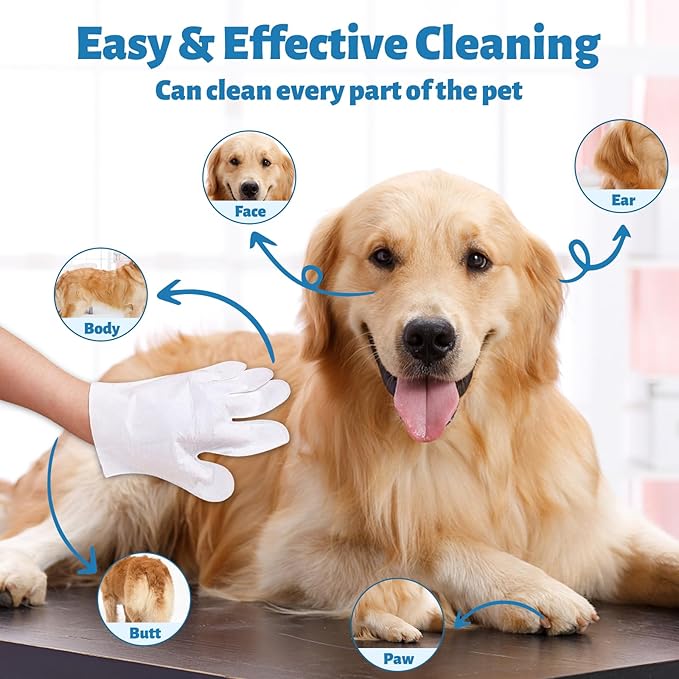Nexnova™ glove wet wipes for pets dogs and cats, 5 pcs, Cleaning Deodorizing Bathing Hypoallergenic Grooming Unscented