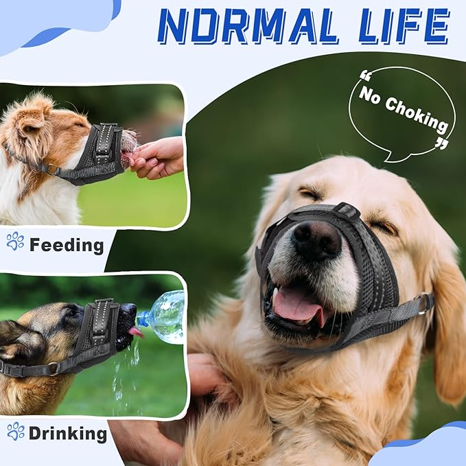Dog Muzzle Soft Air Mesh Muzzle for Large Dogs, Adjustable Pet Muzzle for Small Medium Dogs to Drink Normally, Breathable Reflective Muzzle for Dogs to Prevent Biting Barking(Black,XL-13)
