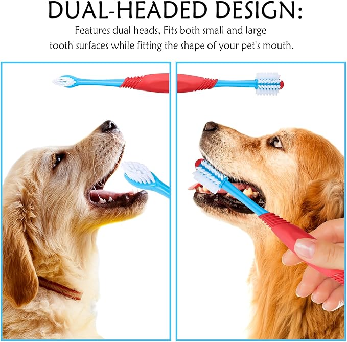 2PCS Dog Toothbrush 360 Degree Dog Tooth Brush, Dual Head Dog Tooth Brushing Kit Non Slip Toothbrush for Dogs and Cat Teeth Clean Pet Toothbrush Dental Care